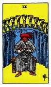 Tarot Card Meaning A figure sitting contentedly with crossed arms, surrounded by nine cups in a semicircle, symbolizing emotional fulfillment and satisfaction.
